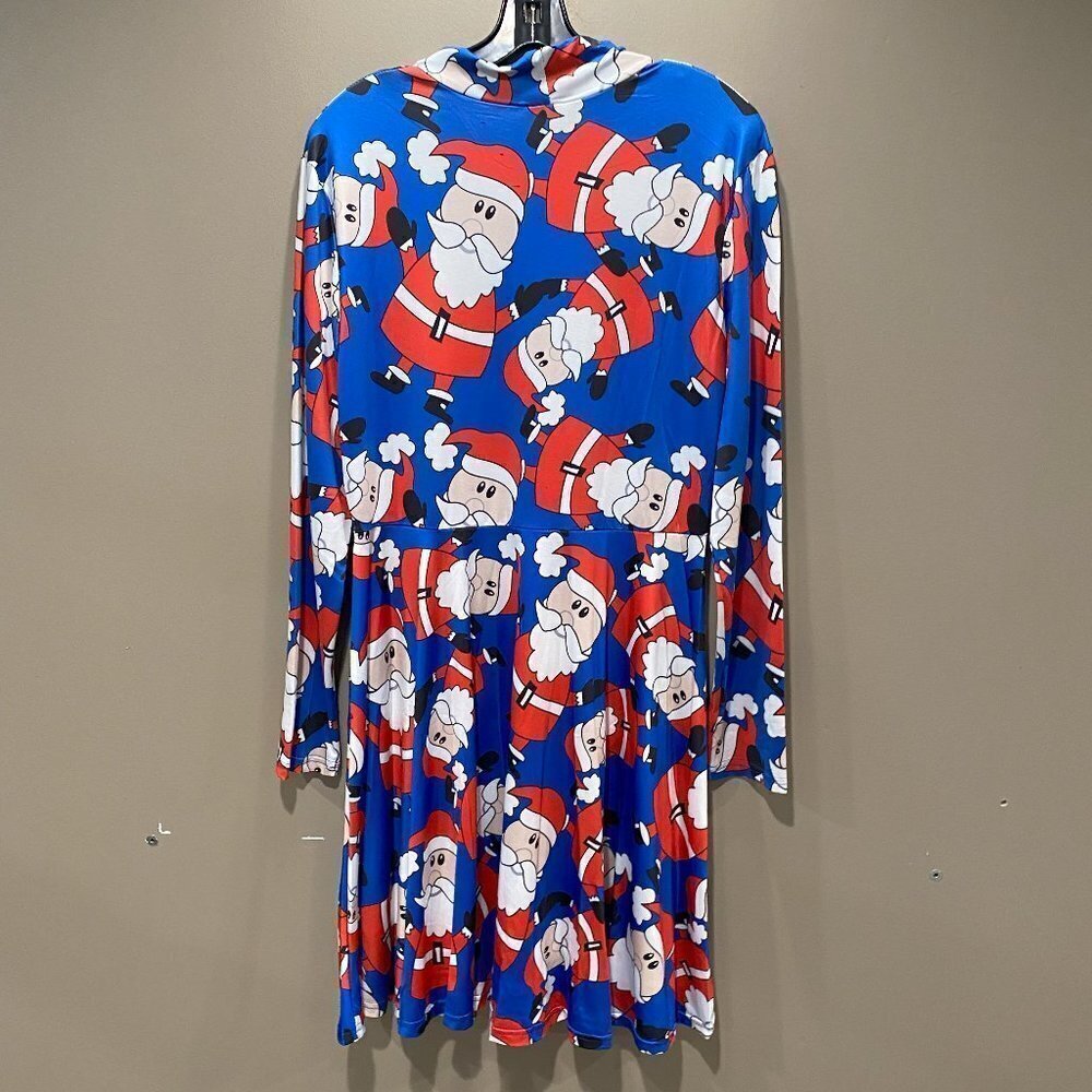 Stretcy Santa Covered Dress with Long Sleeves - Size Large